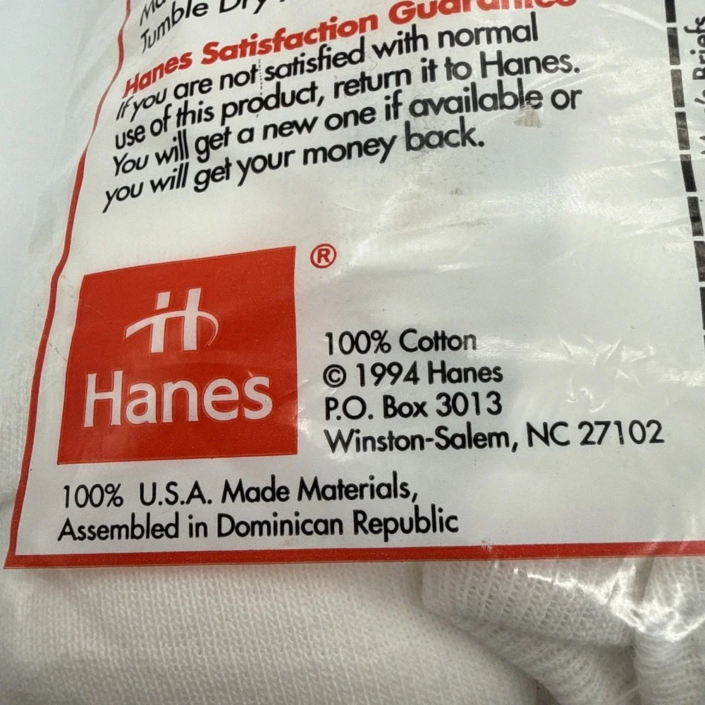 Vtg Hanes Men's White Briefs Pack Of 6 Size 38 1994 100 % Cotton Preshrunk NOS